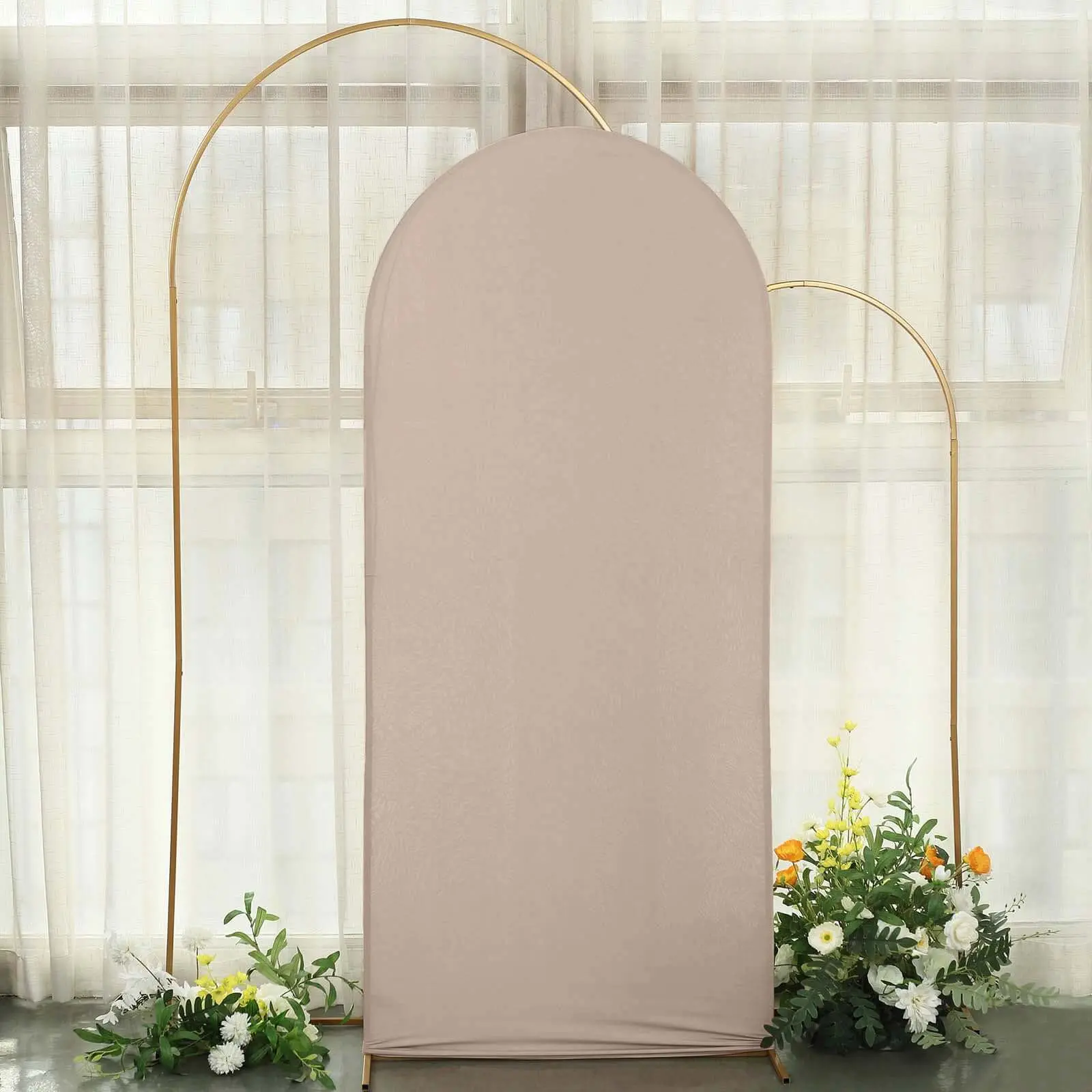 6ft Matte Finish Fitted Chiara Arch Backdrop - Stretchy Nude Spandex Cover for Round Top Arch, Elegant Wedding Supplies, Indoor & Photo Backdrops