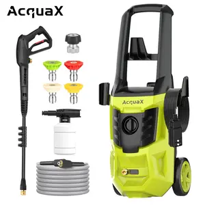 AcquaX C5011-2000B Green electric high-pressure cleaning machine with 2850 PSI, 1.8 GPM, equipped with a foam cannon and 4 different pressure nozzles, suitable for cleaning patios and cars（ X-503310） Heavy Duty Hose pressure washer