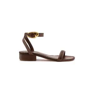 Verona Flat Sandal In Burnt Umber Leather