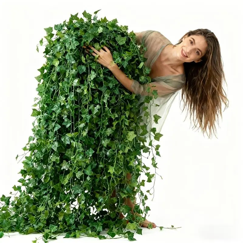 Artificial hanging ivy vine, lifelike trailing faux green plant, fade-resistant faux ivy garland for wall, home room, wedding arch, pipe cover, indoor/outdoor aesthetic decor