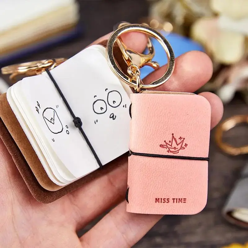 Monet Print Mini Keychain Notebook with Leather Cover, Durable and Portable Pocket-Fit Journal with Clip for Travel, Single Count, Keychains, Mini Notebook, Mini Sized Products, Keychain Clip