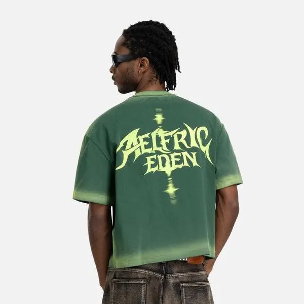 Aelfric Eden Menswear Unisex Vintage Round Neck Shortsleeve Boxy Tshirt - Washed Heavyweight Cotton, Soft Fabric, Gradient Wash, Gothic Graphic Logo Print, Casual Streetwear Tee,summerwins,father'sdaygifts,back to school,back to school shopping