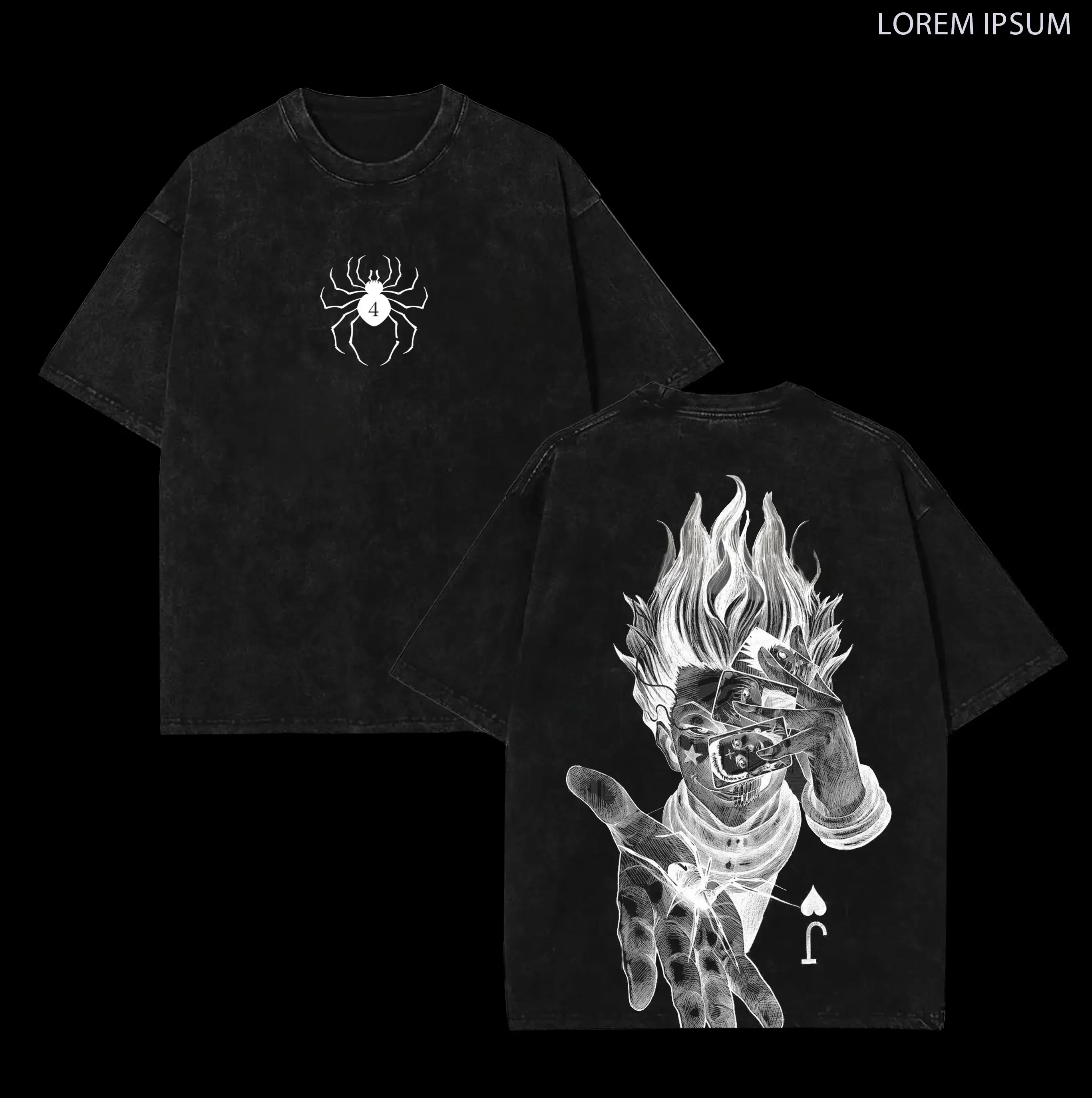 Hisoka - Hunter x Hunter Anime Double Printed Vintage Washed Tee Unisex Oversize Anime Manga Washed Heavyweight Cotton T-shirt