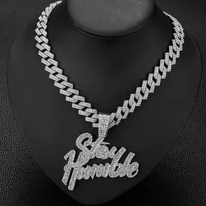 Hip Hop Exaggerated Letter Pendant Street Style Rapper Personality Full Diamond Jewelry Men's Rhombus Cuban Necklace for Bold Fashion Statements