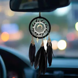 Dream Catchers for  Small Moon Dream Cather Rear View Mirror Hanging Decor  Charms Pendant  for Adults Black