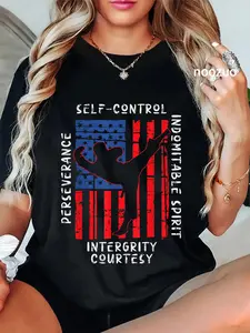 100% Cotton US Flag Taekwondo Five Tenets Vintage Martial Art Lover Gift T-Shirt