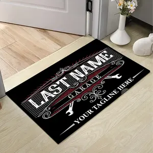 Personalized Garage Doormat  - Custom Auto Shop Welcome Mat. Add Last Name & Tagline. Vintage Mechanic Theme Rug for Workshop or Man Cave. Non-Slip Durable Indoor Outdoor Mat, Perfect Gift for Dad.