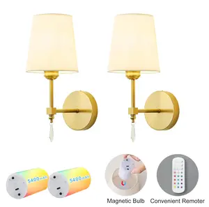 Set of2-5400mAh Wireless Wall Sconce Cordless &Remote Control, RGB & Dimmable Wall Lamp for Bedroom, Living Room
