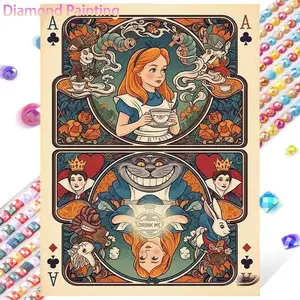 1 DIY diamond painting kit, 5D diamond art set, DIY decoration, Wonderland tea party diamond painting kit with full round diamonds, mosaic, diamond art, DIY art home decor, suitable for Christmas.