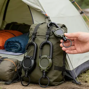 2-Pack Heavy Duty Retractable Keychains - Multi-Function Carabiner with Super Strong Steel Cable, Easy to Use, Unisex Design for Hiking, Camping & Climbing