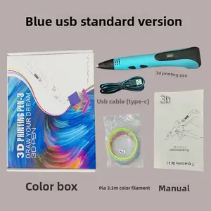 3D Printing Pen for Kids - Blue USB Standard Version, PLA Consumables Compatible, Low-Temperature Safe, Wireless Rechargeable, Easy-to-Use, Educational DIY Creative Toy Gift for Indoor Recreation, Pens