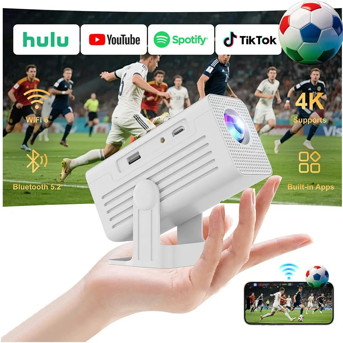 Portable N6 Projector 300ANSI Brightness 4K Supported Android 13 Dual Type-C & DC Round Hole Charging for Outdoor & Home Theater#SummerWins #DealsForYouDays