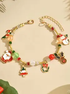 Christmas Tree Santa Bell Garland Reindeer Pendant Bracelet Beaded Holiday Jewelry, Perfect Gift for Women, Ideal Christmas Choice