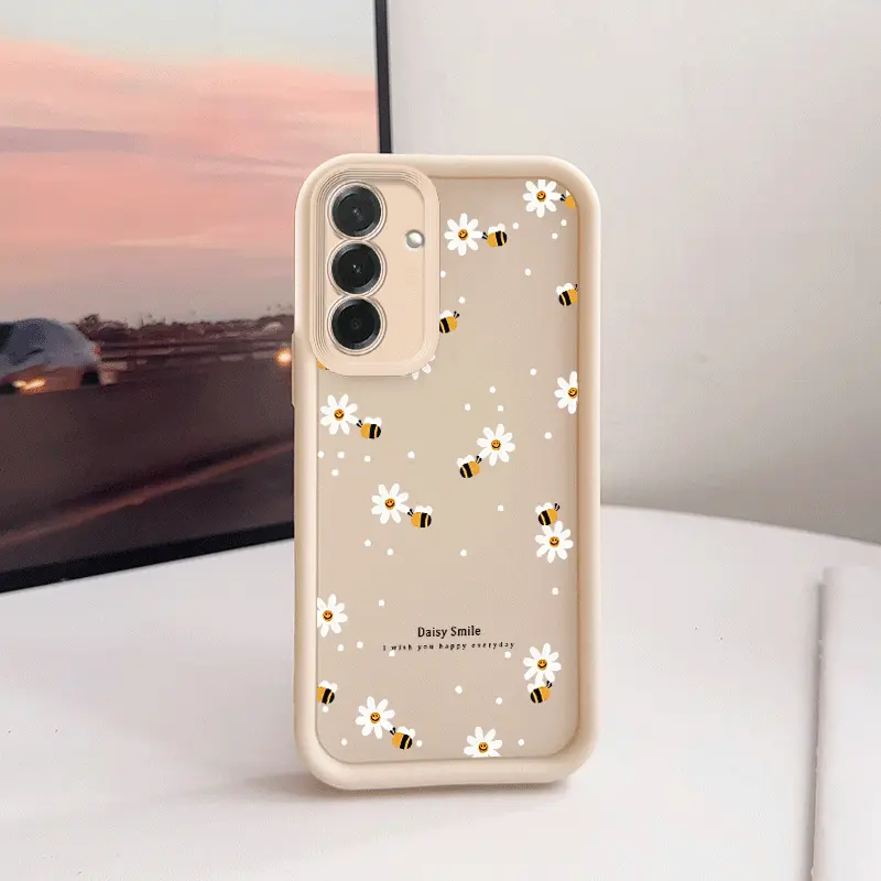 Daisy Little Bee Phone Case Suitable for Samsung Galaxy A05 A05S A06 A07 A12 A13 A14 A15 A16 5G A17 A21S A22 A23 A24 A25 A26 A32 A33 A34 A35 A36 A52 A53 A54 A55 A56 S21 Ultra S22 Plus S23+ S24 FE S25 Edge Anti-Drop Full Cover Black Phone Case Simple, Acce