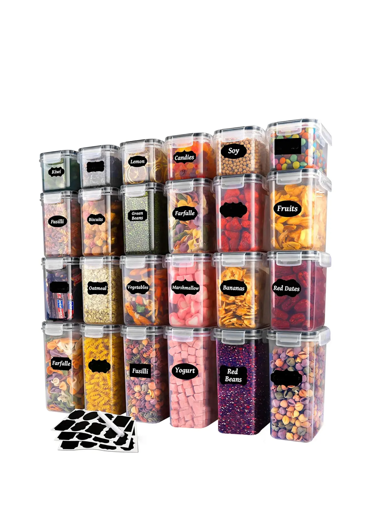 15pcs Large food storage containers with LIDS, airtight food storage containers for kitchen pantry organization and storage, plastic storage containers with LIDS for cereals, flour, milk and sugar, kitchen supplies,vanity,local warehouse,storage