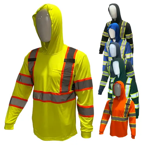ST908 High Visibility Hoodie Long Sleeve Safety Shirt with hoodie Polyester Birdeye Mesh in various colors