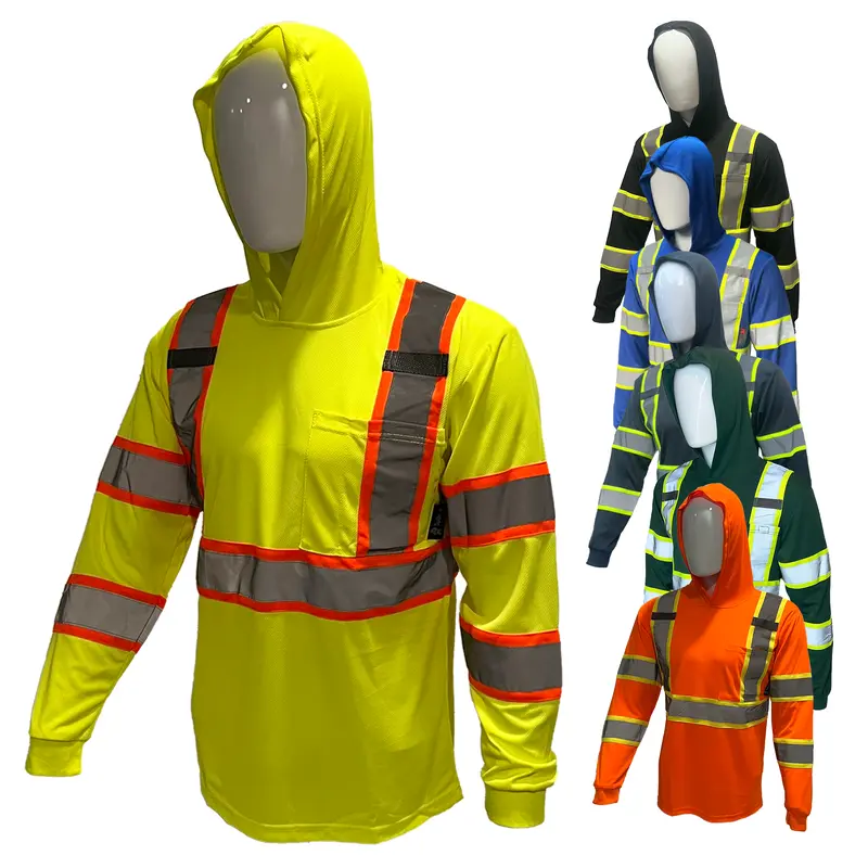 ST908 High Visibility Hoodie Long Sleeve Safety Shirt with hoodie Polyester Birdeye Mesh in various colors