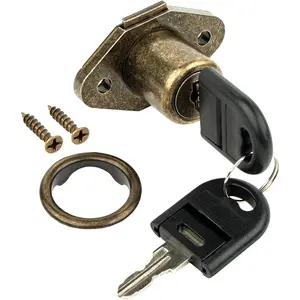 Antique Bronze Desk Drawer Lock with Key, Secure Replacement Cabinet Lock for Dresser, Filing Cabinets & Office Furniture, Keyed Locks for Desk Cabinets & Drawers