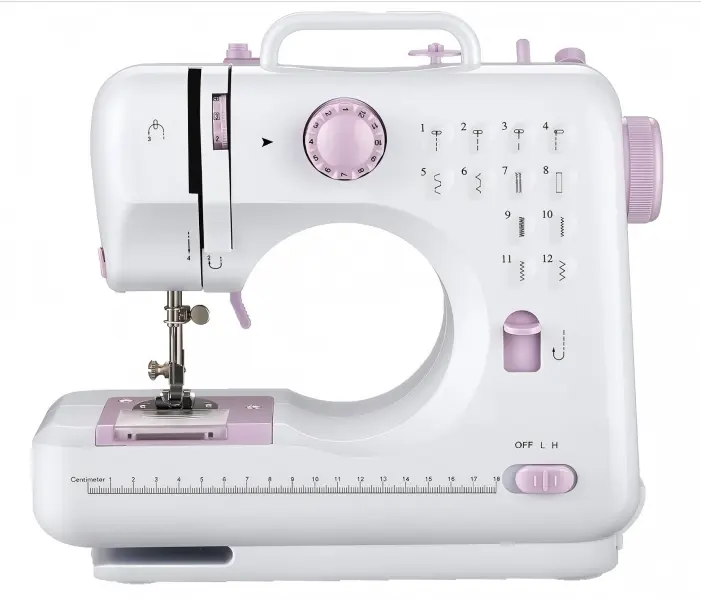 Mini Portable Handheld Household Sewing Machine, 12 Built-in Stitches, Dual Speed Control Pedal, White Practical Functions Tool for Beginners Handmade Crafts Home DIY
