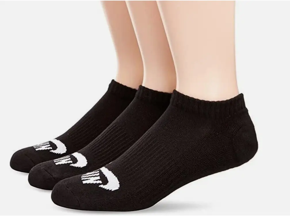 Nike SB No Show Sports Socks, 3-Pack, X-Large, Black/White, Male Adults, Cotton, Dynamic Arch Bridge, Elastic Rib Cuffs