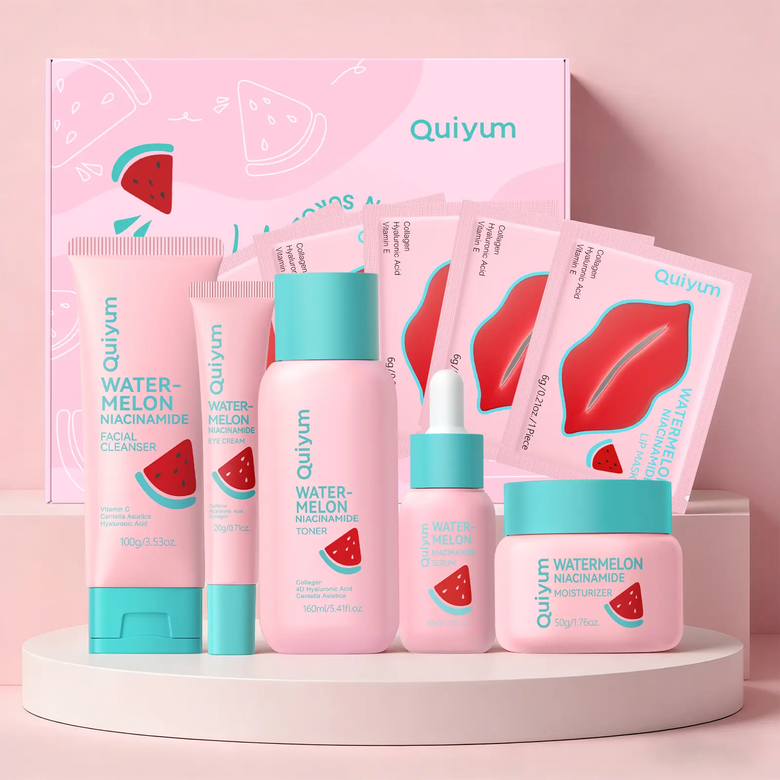 QUIYUM Watermelon & Niacinamide Skin Care Set with Hydrating Moisturizer for Oil Control & a Glowing Complexion, for All Skin Types, Multiple Sets