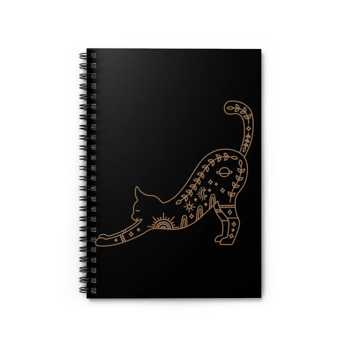 Cat Gold Spiral Bound Notebook - 118 Ruled Line Paper Pages, 59 Sheets, Printed Cover, Suitable for Poems, Shopping Lists