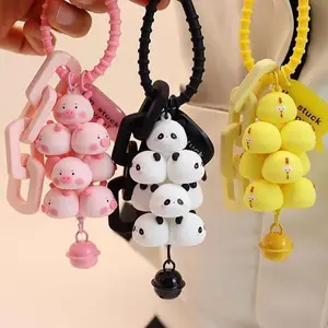 Kawaii Stacked Pig Keychain, Cute Pink Piggy Bag Charm with Bell & Love Quote, Aesthetic Pig Key Ring for Backpack & Phone Case, Sweet Valentine's Day Gift for Girls