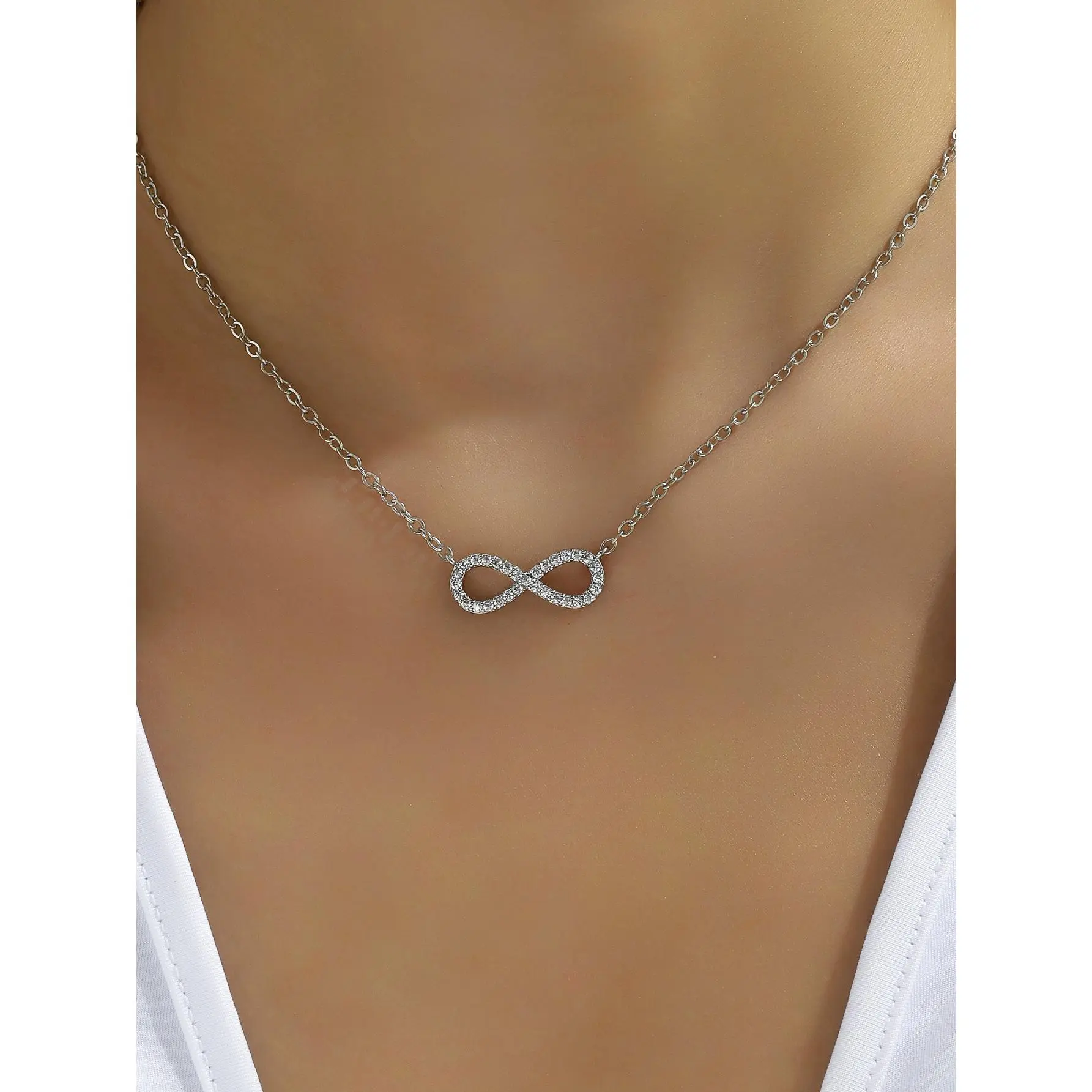 Fashion Simple Stainless Steel Infinity Pendant Necklace for Women Classic Lucky Zircon Love You Forever Jewelry Birthday Gift