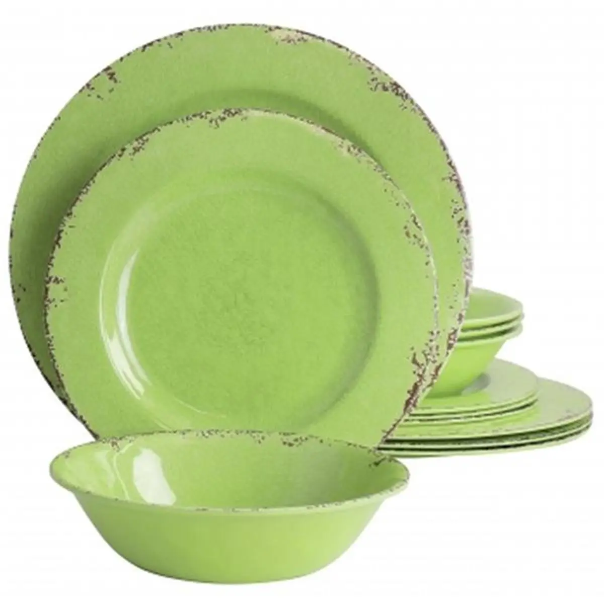 Gibson 134304.12R Mauna Melamine Dinnerware Set, Crackle Green - 12 Piece