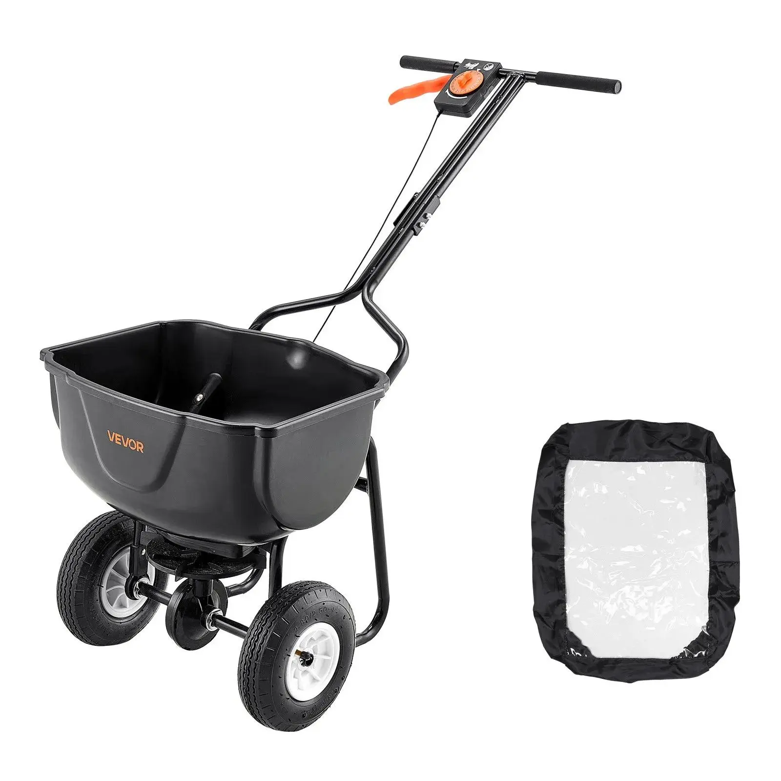 VEVOR Walk Behind Spreader, 60LBS Capacity, Push Spreader with Hopper Grate, 0-9.8 ft Spreading Width, 8 in All Terrain Pneumatic Tires, Garden & Lawn Broadcast Spreaders, for Seed, Fertilizer#BackToSchool