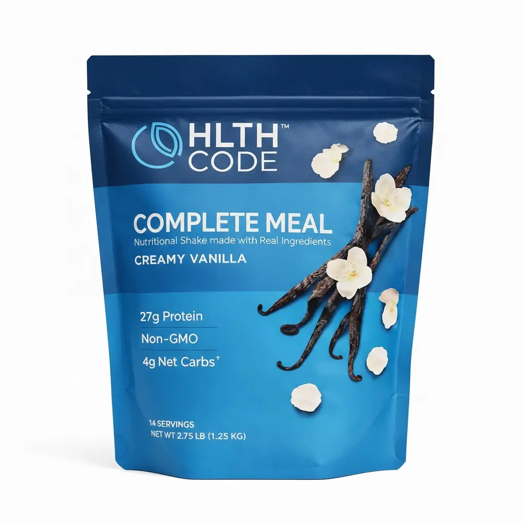 HLTH Code Complete Meal Replacement Shake with 27g High Protein, Vitamins & No Added Sugar for Gut Health Support, All Nutrition Protein Shake, Healthiest Protein Supplement for Healthcare & Fitness,  15 Meals Per Bag