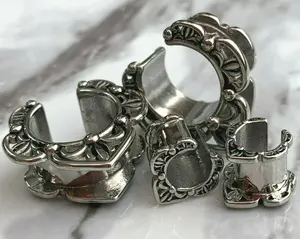 PAIR of Fretwork Ear Spreaders made with 316L ASTM F-138 Surgical Steel Tunnels/Plugs - Gauges 0g (8mm) thru 5/8" (16mm)