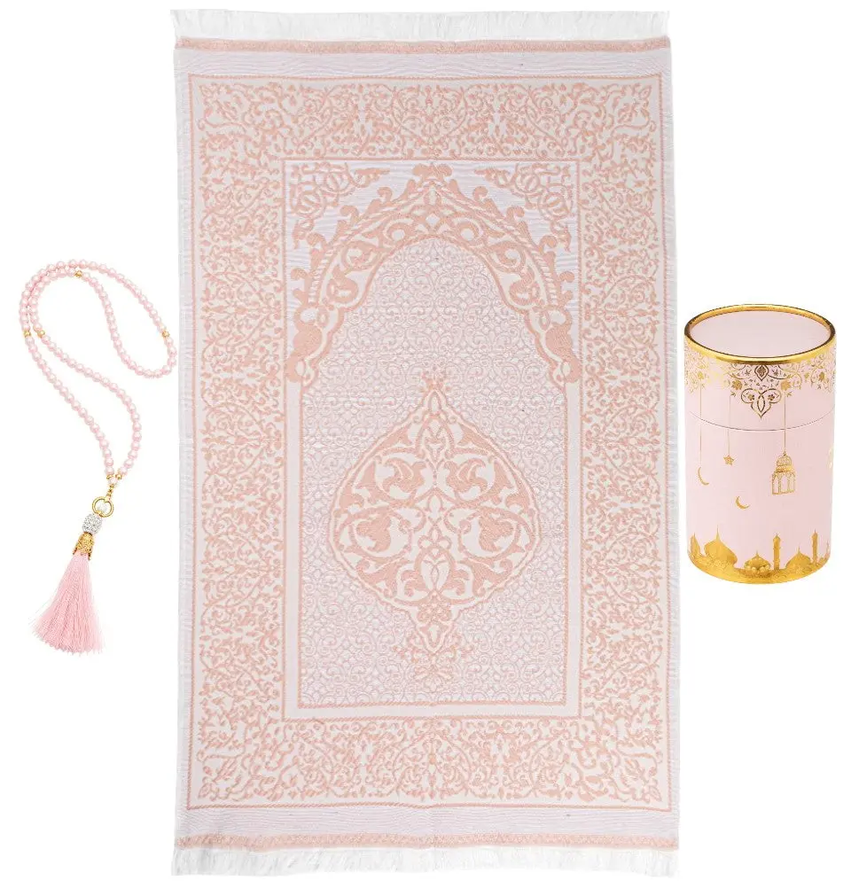Ramadan Lantern Cylinder Gift Box Set with Prayer Mat & Prayer Beads - Pink