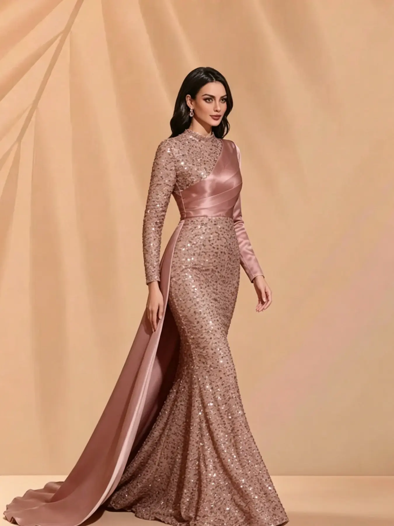 Elegant High Neck Sequined Formal Dress Womenswear, Full-Length Mermaid Style with Skirt, Perfect for Bridesmaids and Graduation Dance, Elegance, Gowns Beautiful Gowns