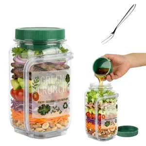 Salad Jar Mason Jar Salad Bowl with Side Opening & Dressing Compartment Leak-Proof Portable Container Microwave & Dishwasher Safe for Home Office Travel bento box