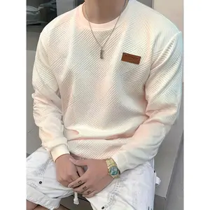 Men's Fashion Casual Sweatshirt - Soft Polyester Fiber, Round Neck, Long Sleeve, Gradual Layer with Serrated Pattern Patch |   Machine Washable, Ideal for Spring and Autumn