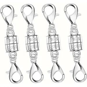 925 Silver Double Lobster Magnetic Necklace Clasps, Magnetic Necklace Clasps and Closures for Bracelet Necklace Extender (4pcs Silver) Durable Secure Fastening