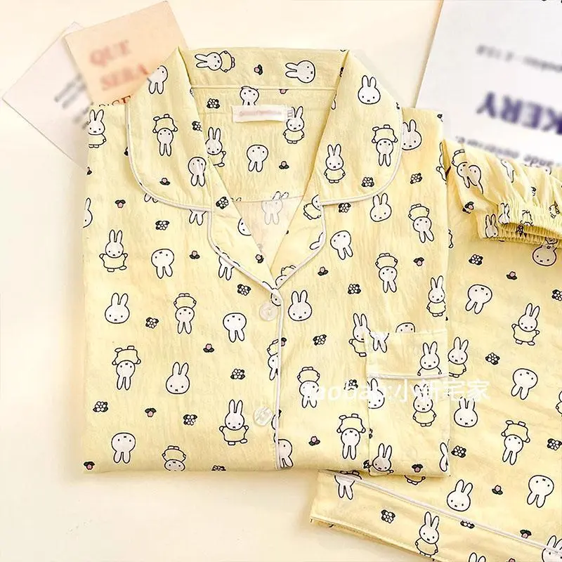 Girls' New Miffy 2-Piece Short Sleeve Pyjama Set - Kawaii Rabbit Print Cartoon Look Home Clothing, Summer Thin T-Shirt & Shorts, Multi-Size