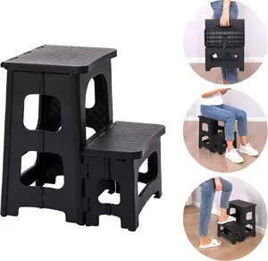 2 Step Folding Step Stool for Adults, Non-Slip Collapsible Foldable Stool Suitable for Kitchen, Home, Office, Garage, Bathroom, Toilet, Closet, Library, Porch and Bedroom