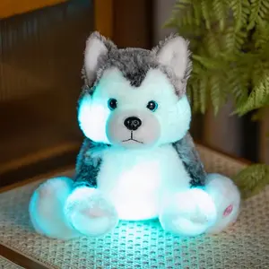 Glowing Cute Husky Plush Toy, Sitting Up Light-Up Stuffed Puppy, Stuffed Animal Gift, Soft Skin-Friendly Material, Ideal Gift for Kids, All Ages, Huggable Collectible