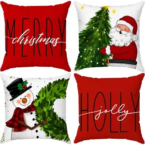Red Christmas Pillow Covers 18x18 Set of 4 Durable Winter Holiday Decorations for Home Couch Comfortable & Easy to Put on