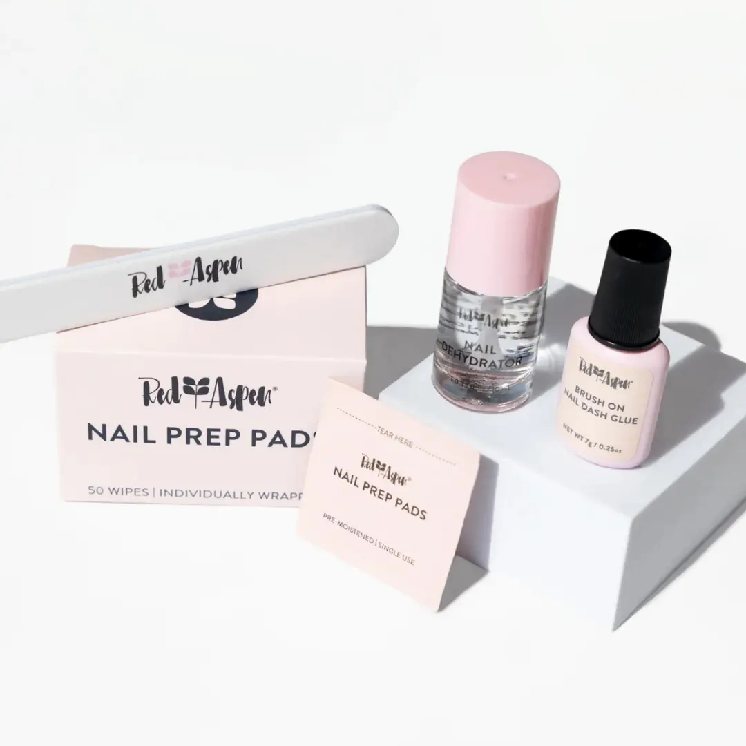Red Aspen Press On Nail Application Kit with Nail Glue Primer File Prep Pads Professional Manicure