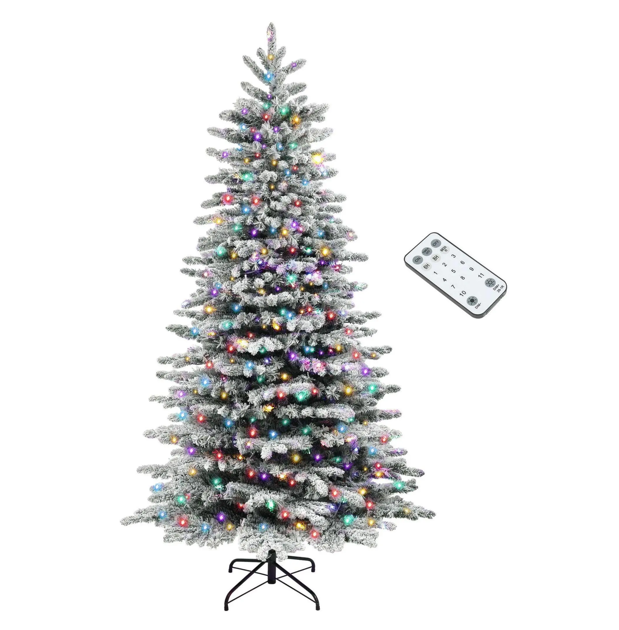 6.5ft Pre-Lit Snow Flocked Green Christmas Tree - 400 Multicolor LED Lights, 990 Tips, Remote Control, Indoor Festive Home Decoration Supply