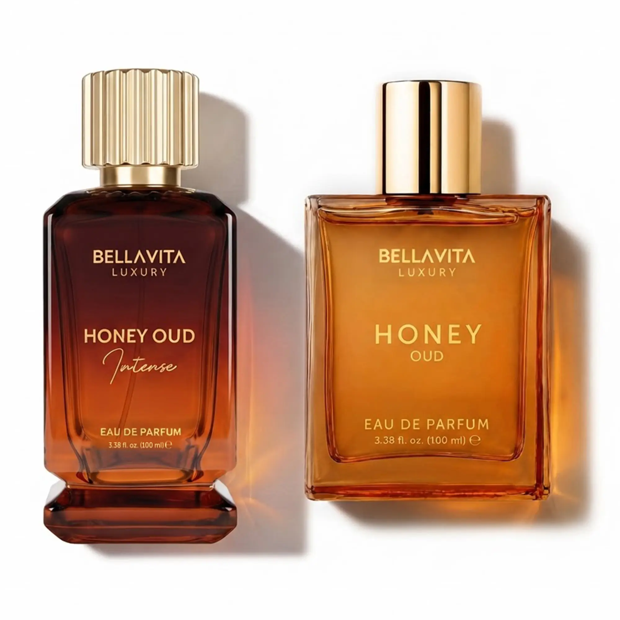 The Honey Indulgence Duo by BellaVita Luxury | Honey Oud & Honey Oud Intense Perfume Set | Bergamot, Honey, Oud, Rose, Vanilla & Amber Notes | Long-Lasting Gourmand Fragrances