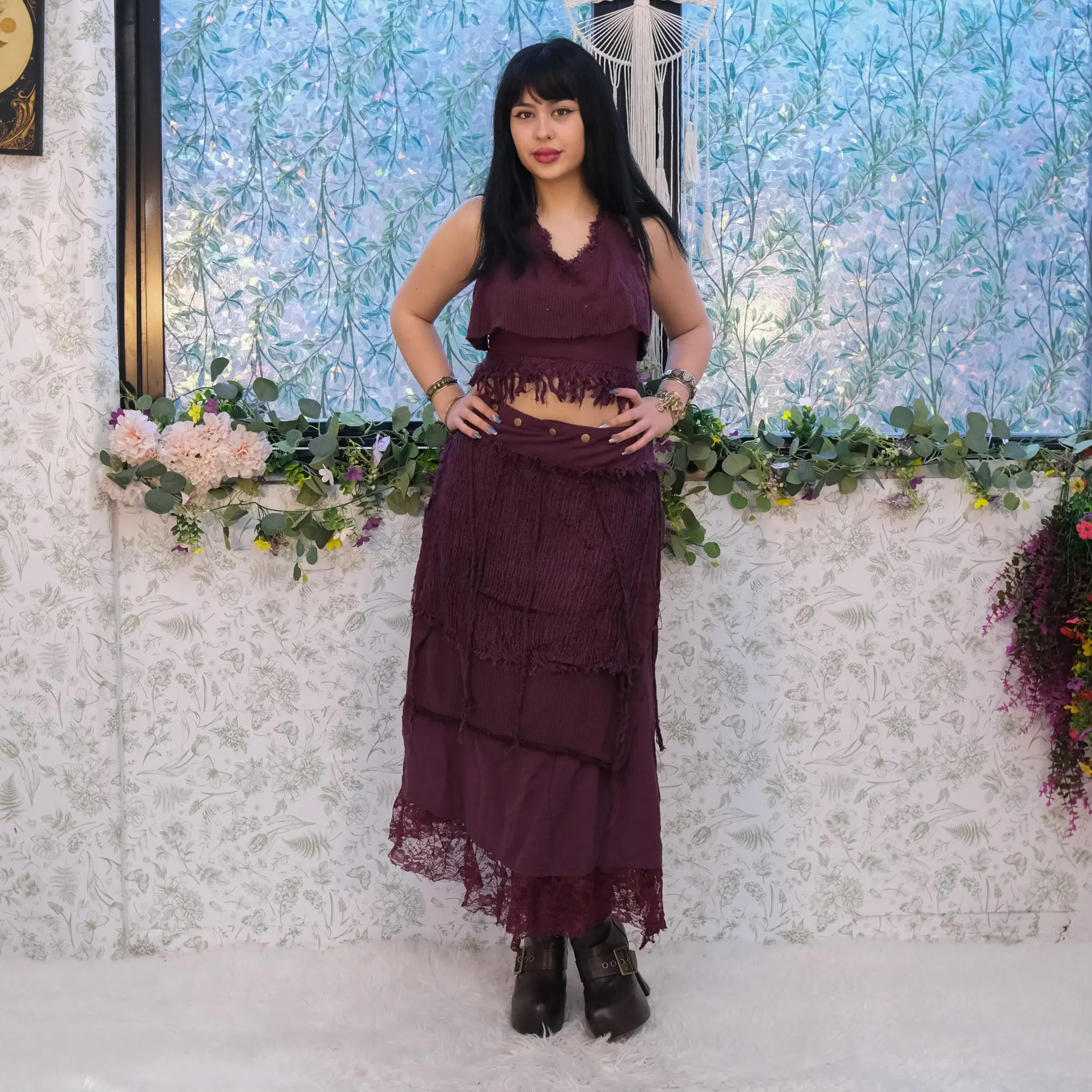 Boho Fairy core Festival Wrap Skirt and Halter Top, Layered Lace Maxi Skirt Set, Bohemian Fairy Core Outfit, Whimsical Flowy Wrap Skirt and Top