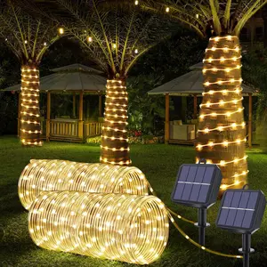 Outdoor lighting, bedroom LED lights, summer garden party decorations, solar flexible tube lights, 2-pack (66 feet total/200 LEDs) solar string lights, 8 modes, waterproof solar outdoor lights, flexible transparent flexible tube lights, suitable for patio