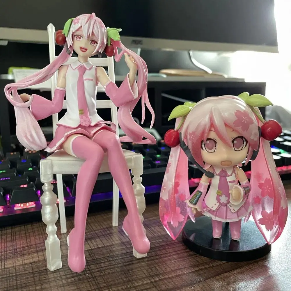 1pc Hatsune Miku Pink Sakura Sitting Position PVC Collectible Statue - Anime Collectible Figure, Comics/Science/Video Games Themed Toy, House Decoration Gift for Anime Fans, Collectibles