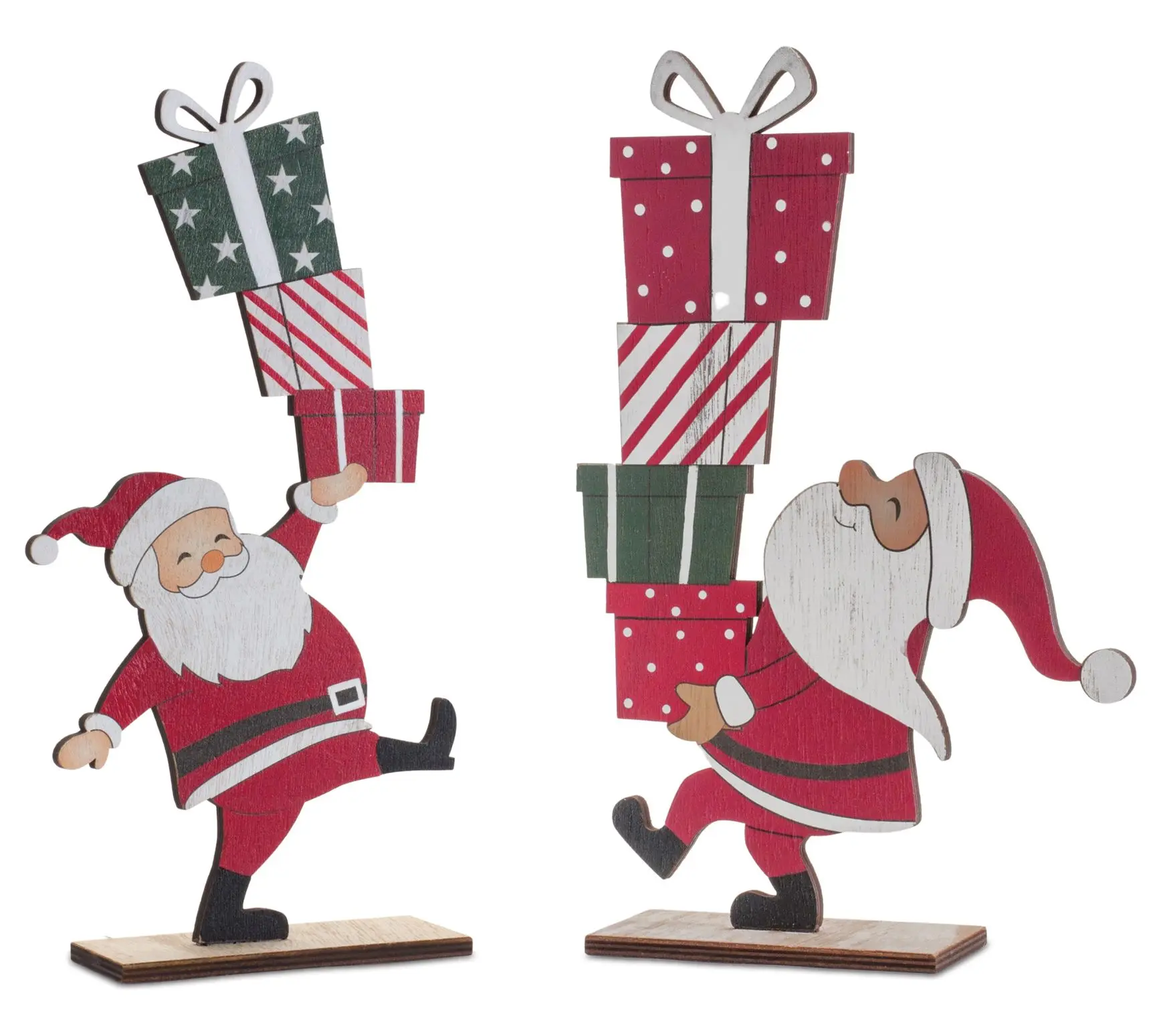 Melrose Wood Santa with Presents Display (Set of 2)