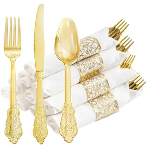 100 Piece Pre Rolled Cutlery Set with Elegant Patterns, Perfect for Parties Weddings Halloween Christmas, Tableware Kit, Dinnerware Service Set