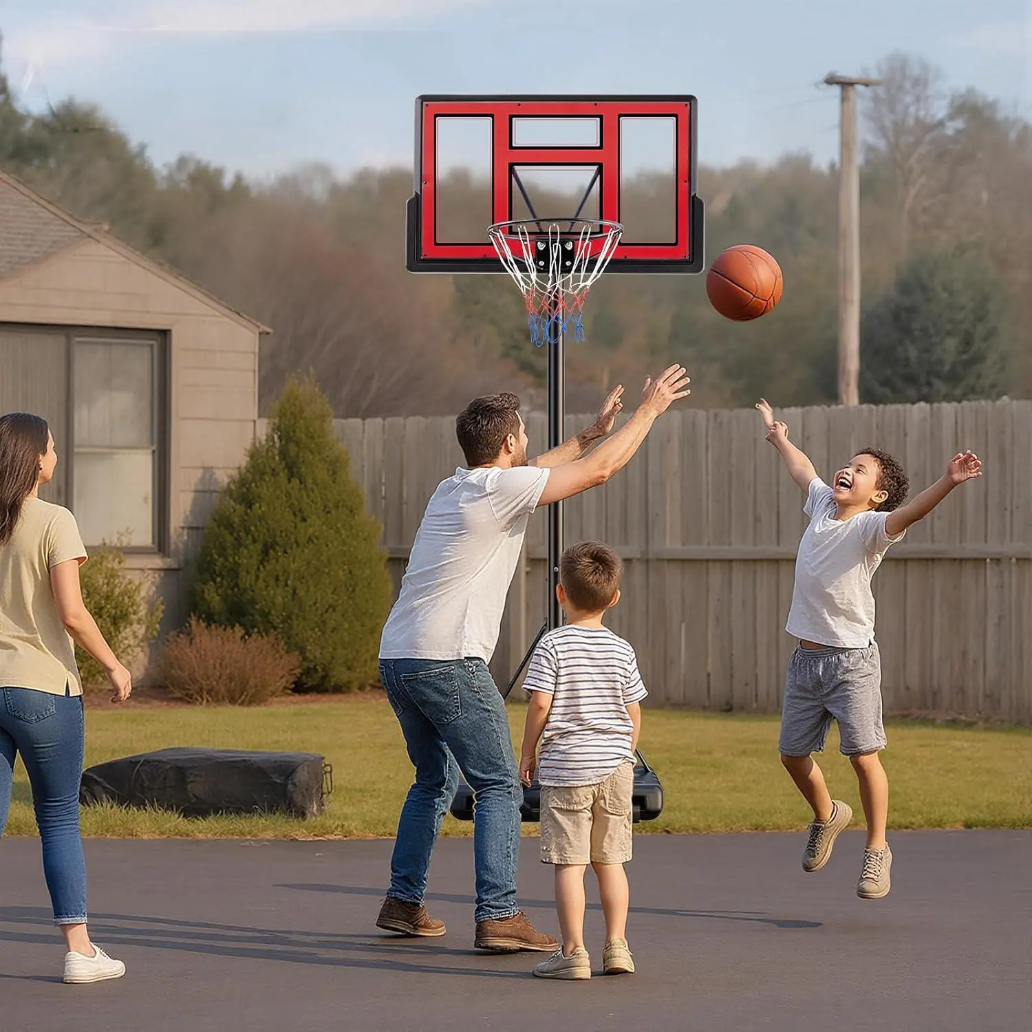 Portable Basketball Hoop 6–10 FT Adjustable Height – 44” Shatterproof Backboard with Shock Absorbent Rim, Fillable Base & Wheels, Perfect for Driveway, Poolside, Backyard Training #BasketballHoop #PortableBasketball